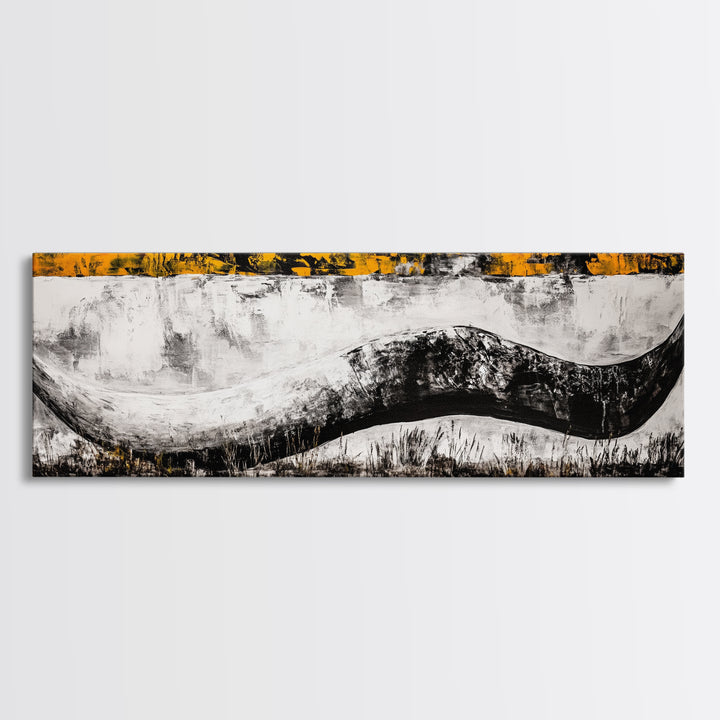 Abstract Horn, Western Wall Art, Longhorn Painting, Framed Canvas Print, Modern Farmhouse, Rustic Decor, Cowboy Wall Art, Black and White