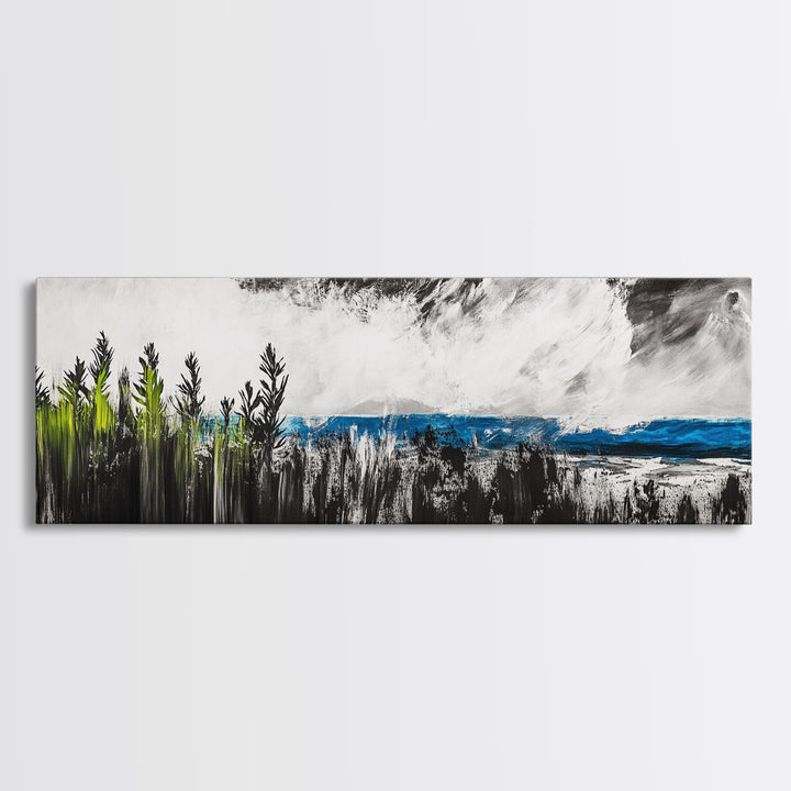 Dark Seascape, Moody Ocean, Coastal Wall Art, Framed Canvas Print, Nautical Decor, Modern Black and White, Ocean Horizon, Stormy Sky