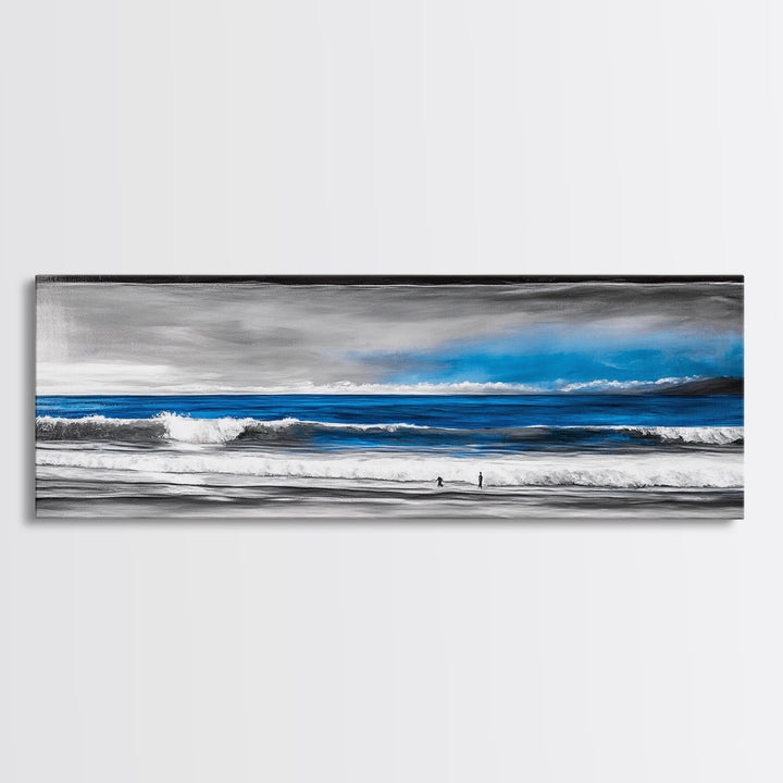 Ocean Horizon, Blue Waves, Coastal Landscape, Framed Canvas Print, Minimalist Seascape, Nautical Wall Art, Living Room Artwork