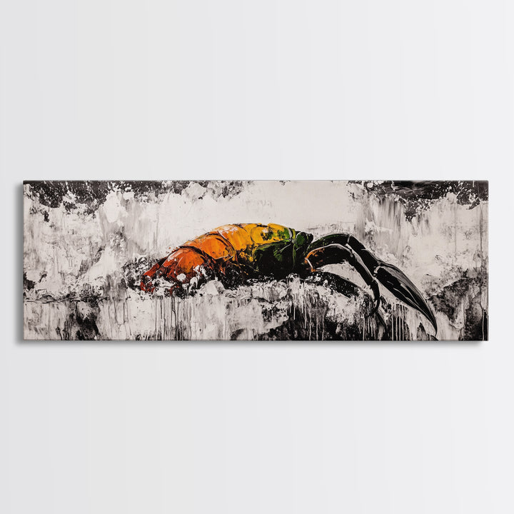 Crashing Waves, Lobster Art, Coastal Abstract, Canvas Print, Nautical Home Decor, Seafood Kitchen Art, Beach House Wall Art