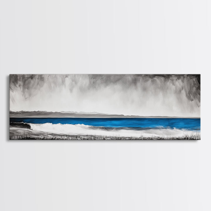 Coastal Serenity, Ocean Waves, Minimalist Decor, Framed Canvas Print, Modern Beach Wall Art, Living Room Artwork, Blue Seascape