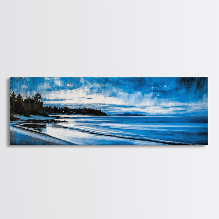 Blue Horizon, Twilight Seascape, Tranquil Beach Wall Art, Canvas Print, Calming Coastal Painting, Bedroom Relaxation Decor, Ocean Serenity