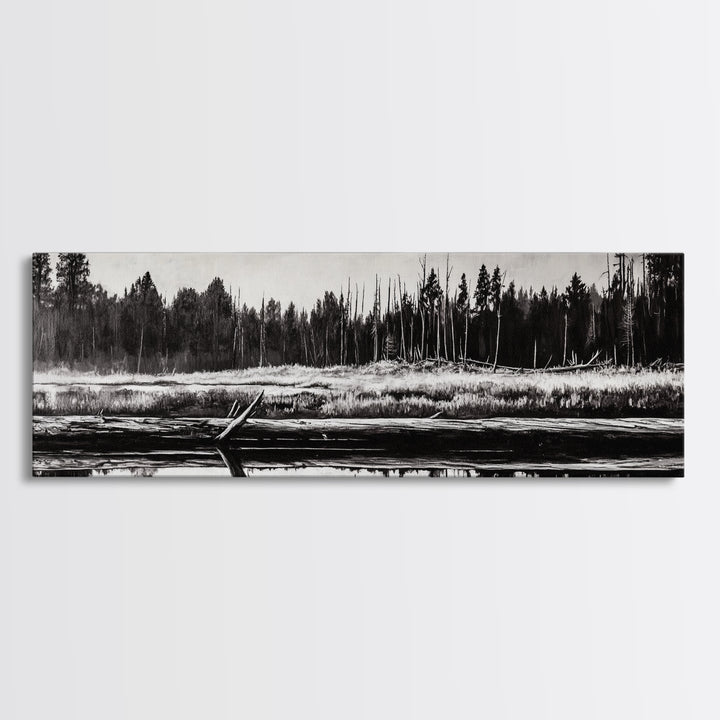 Monochrome Forest, Black and White, Nature Wall Art, Minimalist Landscape, Serene Art, Woodland Scene, Framed Canvas Print, Bedroom Wall Art