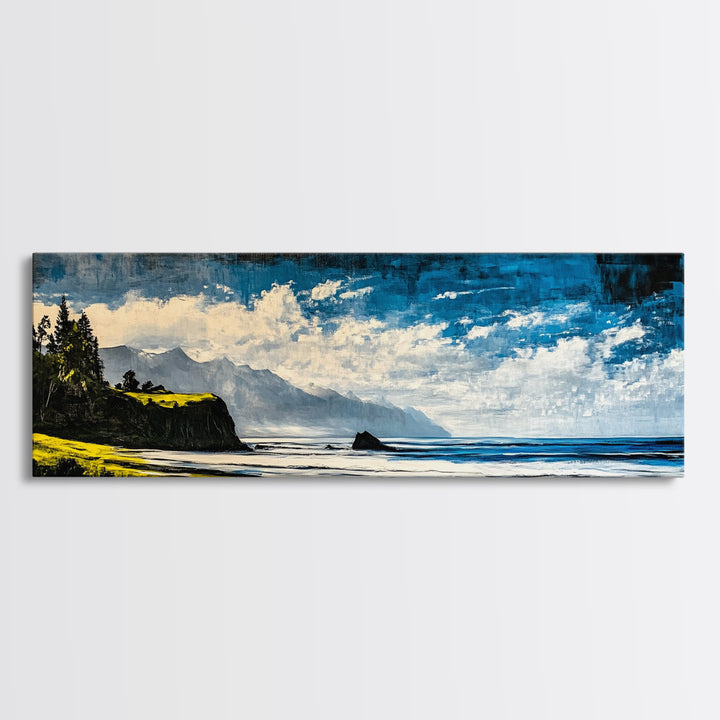 Coastal Cliff Painting, Blue Ocean Wall Art, Scenic Seaside Landscape, Nature Decor, Relaxing Beach Artwork, Bedroom Wall Art, Canvas Print