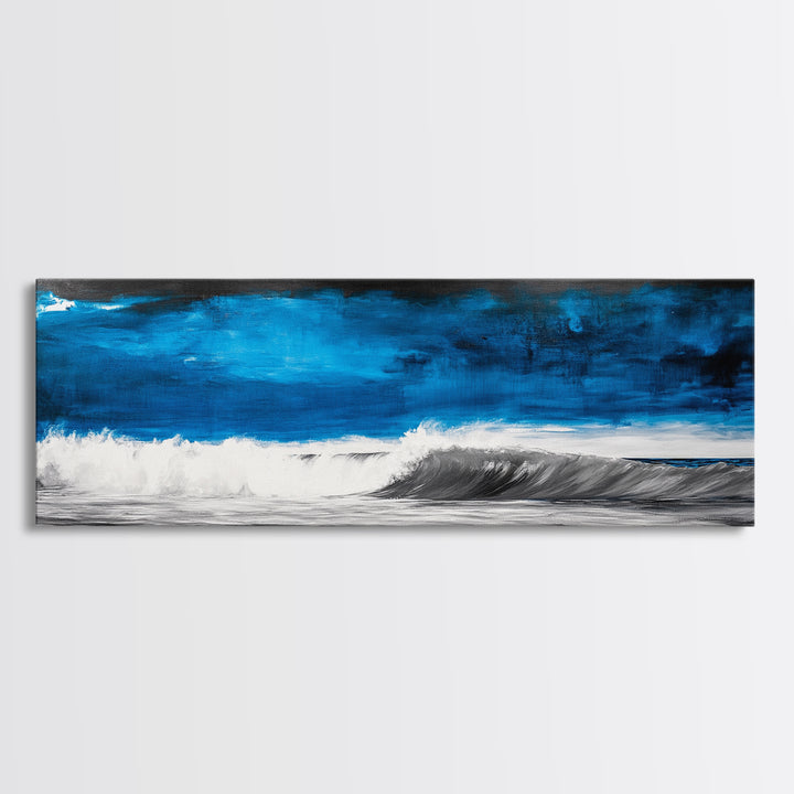 Ocean Wave Painting, Blue Seascape Art, Modern Coastal Decor, Large Beach Wall Art, Minimalist Water Art, Office Wall Decor, Framed Canvas Print
