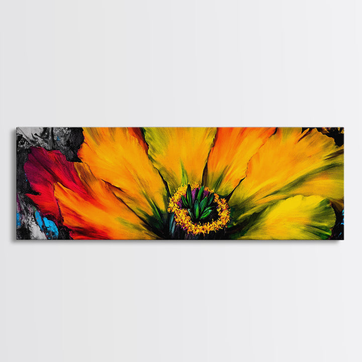 Abstract Flower, Bold Colors, Floral Wall Art, Vibrant Home Decor, Modern Impressionism, Fall Decor, Framed Canvas Print, Bedroom Wall Art