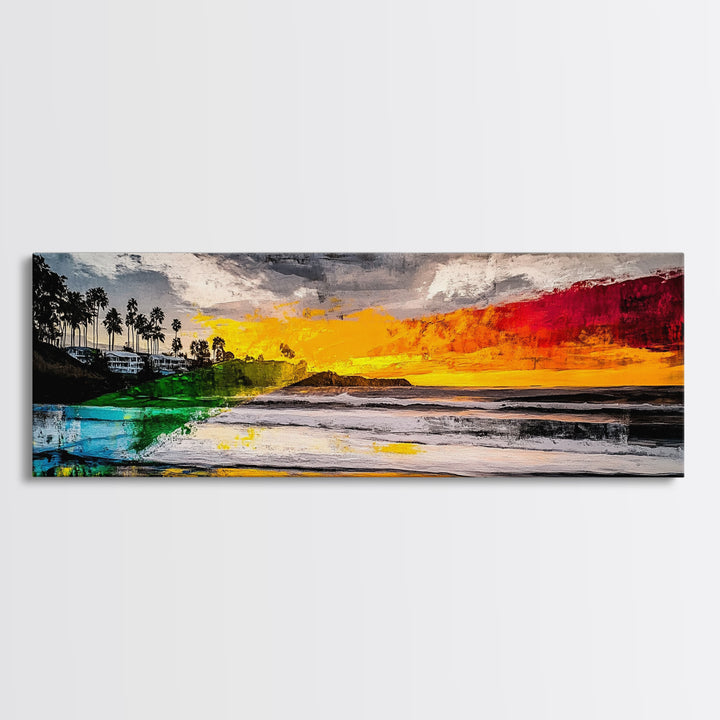 Pier, Ocean, Sunset, Framed Canvas Print, Nautical Wall Art, Coastal Home Decor, Minimalist Seascape, Surf Beach Art, Large Modern Painting