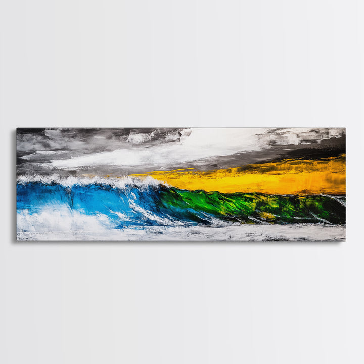 Blue, Green, Wave, Framed Canvas Print, Ocean Wall Art, Surfer Gift, Coastal Living Decor, Modern Abstract Seascape, Minimalist Art Piece