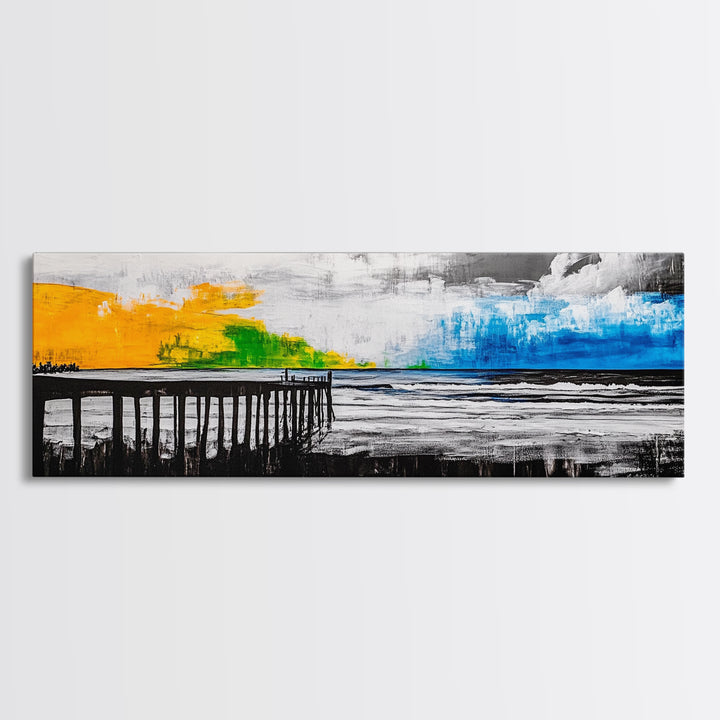 Pier, Beach, Ocean, Canvas Print, Black and White Coastal Art, Minimalist Wall Decor, Modern Seascape, Surf Inspired Painting, Nautical Theme