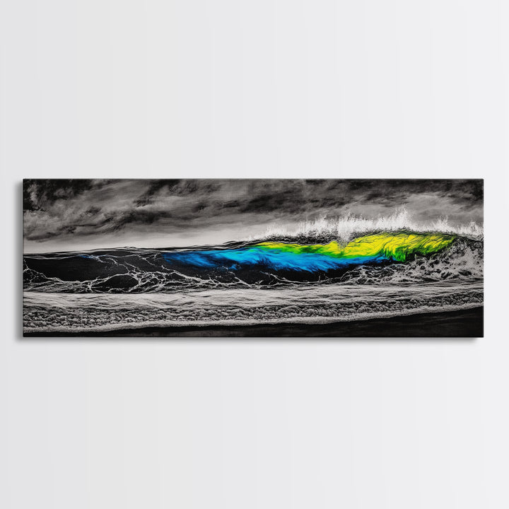 Black, White, Wave, Framed Canvas Print, Surf Wall Art, High Contrast Ocean Scene, Modern Coastal Decor, Contemporary Wave Painting, Monochrome