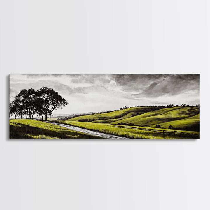 Rolling Hills, Nature Wall Art, Country Landscape Painting, Warm Autumn Tones, Rustic Home Decor, Framed Canvas Print, Living Room