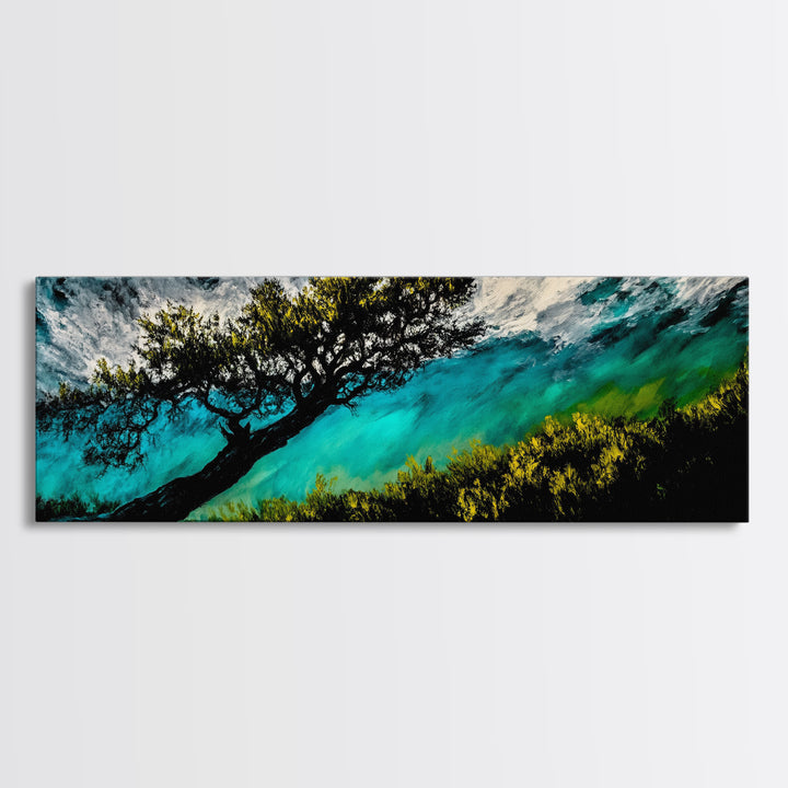 Abstract, Windy Tree, Coastal, Storm, Framed Canvas Print, Moody Wall Art, Large Wall Art, Nature Art, Modern Home Decor, Living Room Wall Art