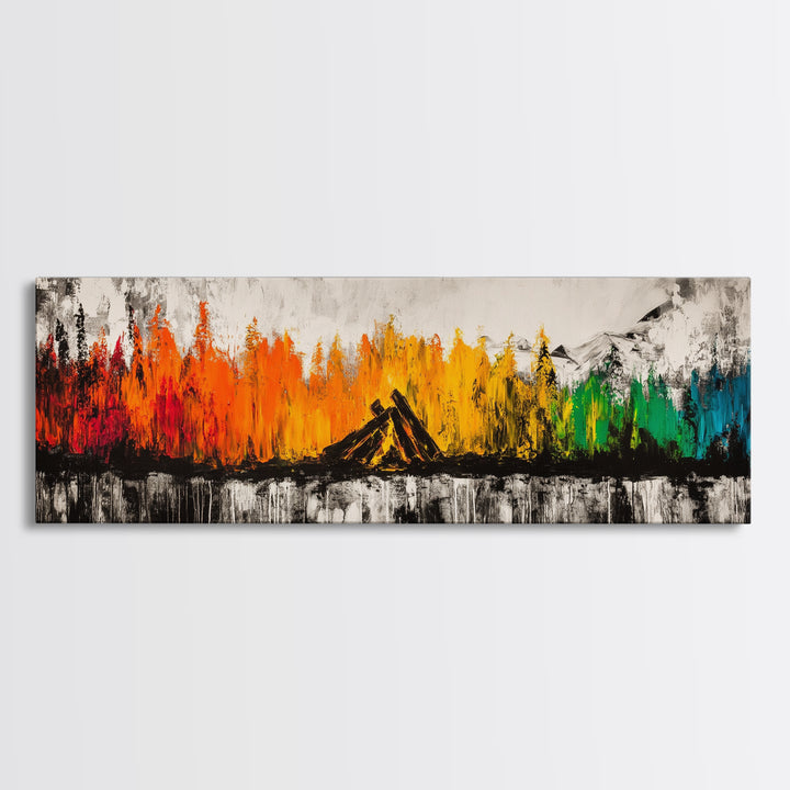 Campfire Nights, Fall Decor, Outdoor Adventure Art, Canvas Print, Rustic Home Wall Art, Cozy Fireplace Painting, Nature Lover Gift
