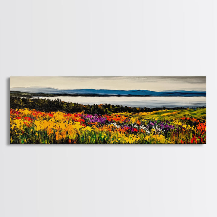 Mountain Meadow, Vibrant Landscape Art, Nature Painting, Framed Canvas Print, Fall Wall Art, Cabin Decor, Rustic Art