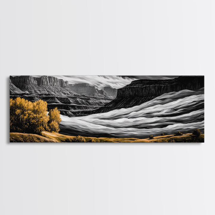 Desert Canyon, Black and White Landscape, Rustic Western Art, Framed Canvas Print, Fall Wall Art, Nature Photography Style