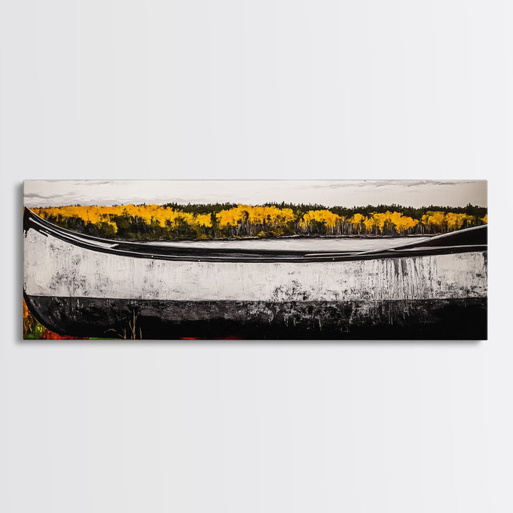 Autumn Canoe, Rustic Lake Art, Nature Wall Decor, Canvas Print, Fall Landscape Painting, Outdoor Adventure Art, Cabin Wall Art, Canoe Artwork