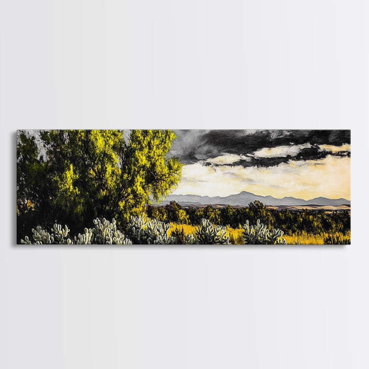 Desert Sunset, Cactus Landscape, Southwest Art, Nature Wall Decor, Framed Canvas Print, Earthy Home Decor, Rustic Western Art, Moody Wall Decor