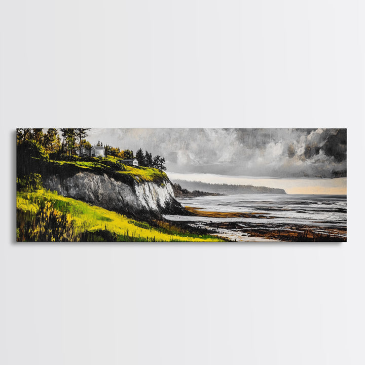 Coastal Cliffs, Stormy Sky, Ocean Waves, Canvas Print, Seascape Wall Art, Nautical Painting, Bedroom Decor, Coastal Home Accent