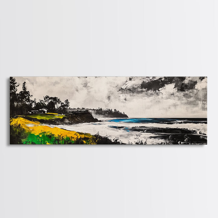 Coastal Cliffs, Stormy Beach, Framed Canvas Print, Ocean Landscape, Nautical Home Art, Black and White Coastal Print, Office Decor