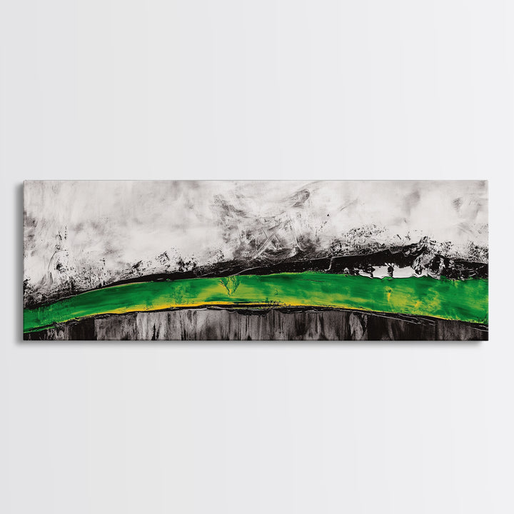 Bold Green Landscape, Abstract Horizon Art, Contemporary Nature Painting, Earthy Wall Decor, Office Wall Art, Framed Canvas Print