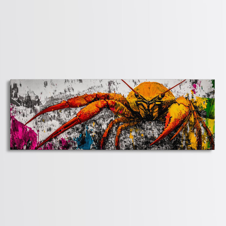 Abstract Crab Art, Coastal Marine Painting, Bold Ocean Life Wall Decor, Nautical Beach House Art, Vibrant Wildlife Print, Framed Canvas Print