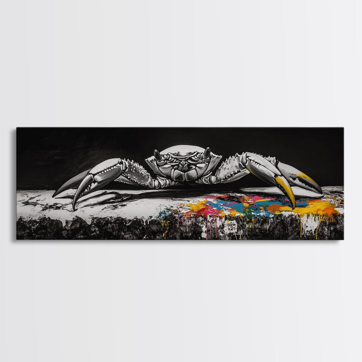 Black and White Crab, Minimalist Marine Art, Bold Nautical Decor, Coastal Kitchen Wall Art, Ocean Inspired Print, Framed Canvas Print