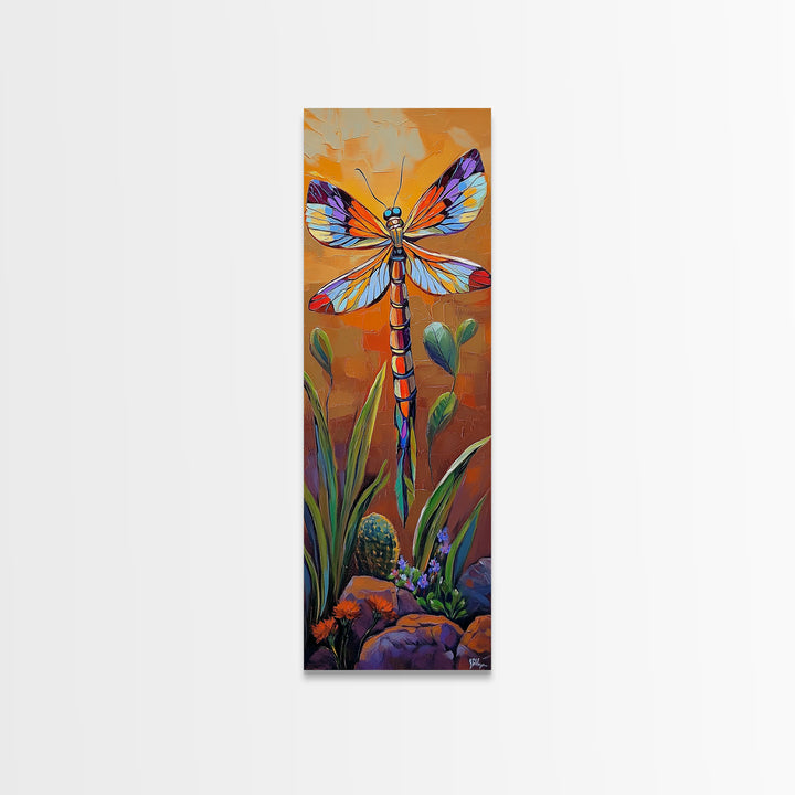 Dragonfly Wings, Garden Sunset, Whimsical insect decor Canvas Print, vibrant boho nature wall art, entryway statement piece