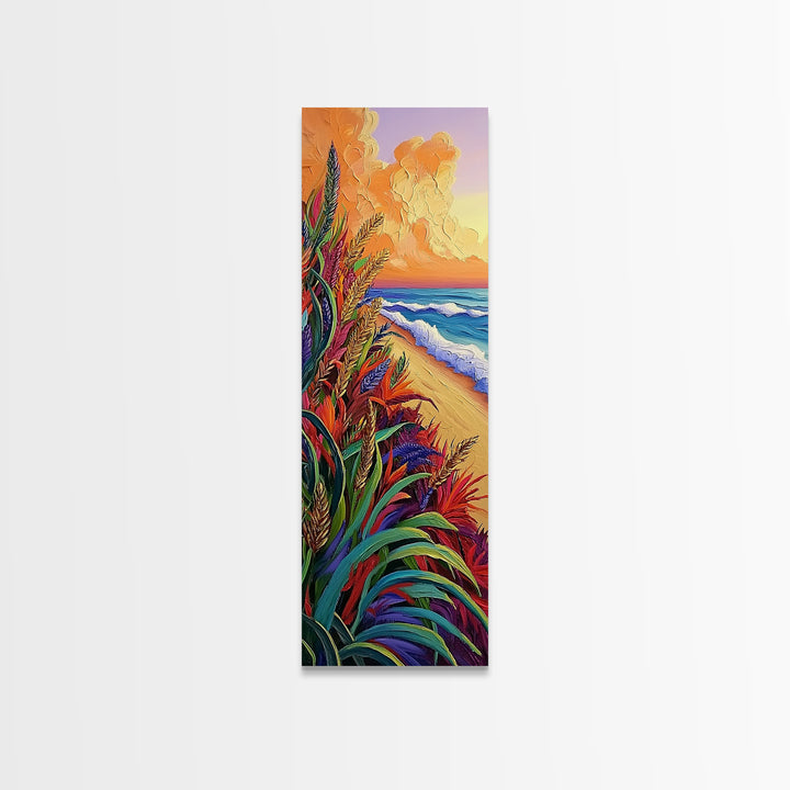 Grass Ocean, Sunset Breeze, Lush coastal grassscape Canvas Print, warm sunset beach art, spa or reading nook boho wall decor