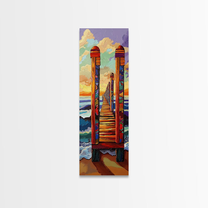 Pier Sunset, Coastal Journey – Canvas Print colorful beach landscape painting, ocean wall decor, coastal living room wall art, vibrant seascape