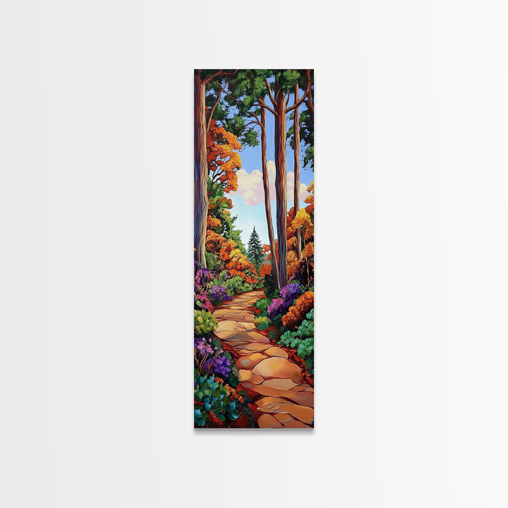 Autumn, Pathway, Forest, Trees, Framed Canvas Print, Fall foliage art in impressionist style, perfect Entryway Wall Art or Seasonal Home Decor