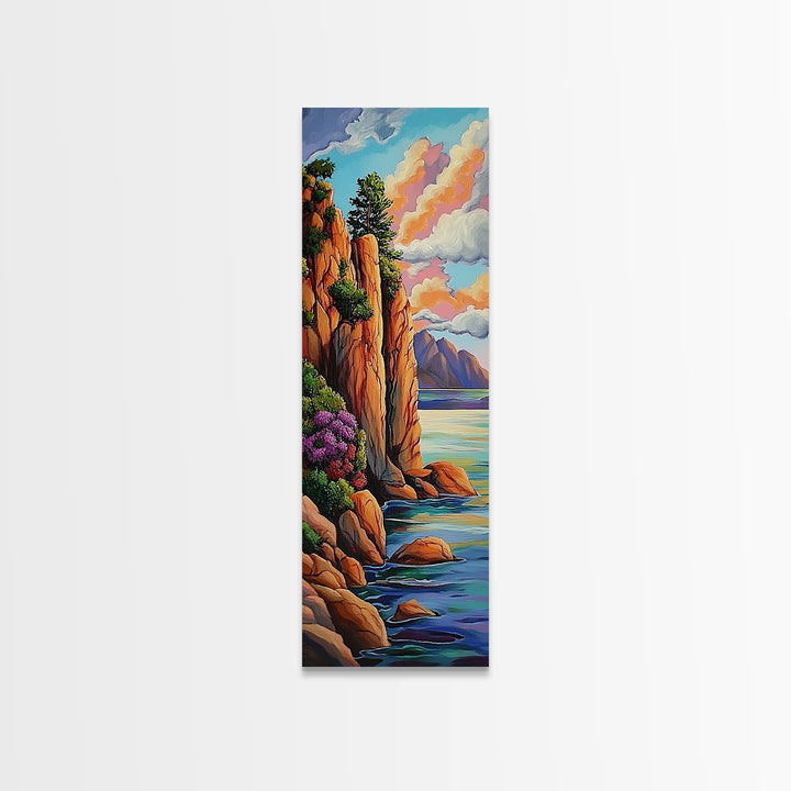 Ocean Cliffside, Pool, Waves, Framed Canvas Print, Tranquil ocean pool wall art, coastal seascape, tropical beach vibes, bathroom decor