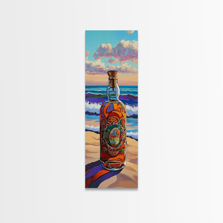 Ocean Bottle, Seaside, Reflections, Framed Canvas Print, Coastal Kitchen Decor, Nautical Wall Art, Beach House Art, Surreal Coastal Painting