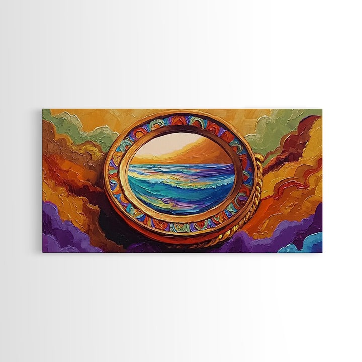 Ocean Portal View, Nautical Fantasy Frame, Abstract Beach Art, Canvas Print, Eclectic Living Room Decor, Surreal Coastal Artwork