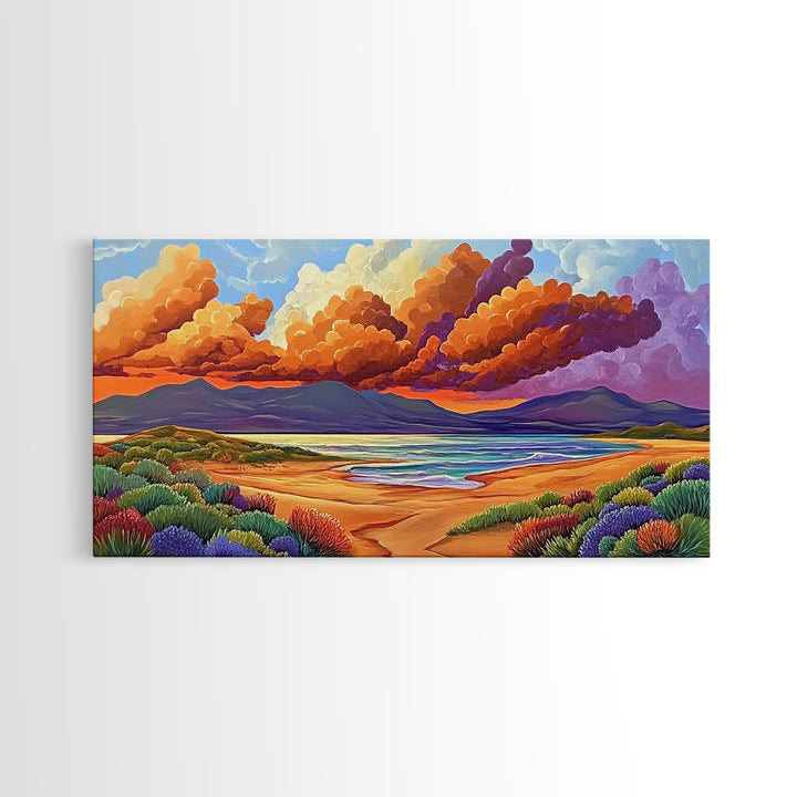 Coastal Sunset, Sandy Dunes, Ocean View, Canvas Print, Beach sunset artwork perfect Bathroom Wall Art or Tranquil Bedroom Decor