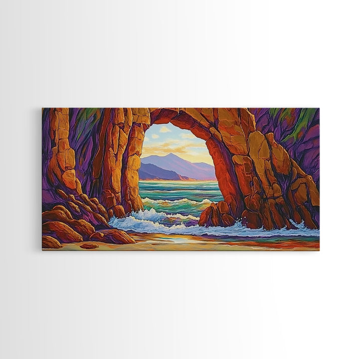 Archway Ocean, Rocks, Canvas Print, Coastal Decor, Beach House Landscape Art, Dramatic Seascape, Living Room Wall Art, Nature Painting
