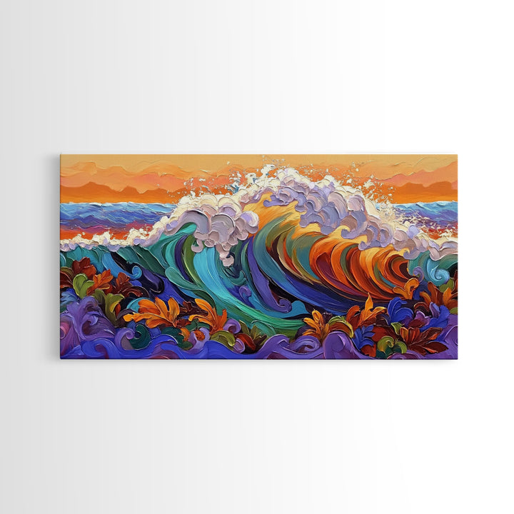 Bold Waves, Abstract, Ocean, Canvas Print, vibrant ocean wave art, abstract palette knife style, beach home décor, kitchen wall art