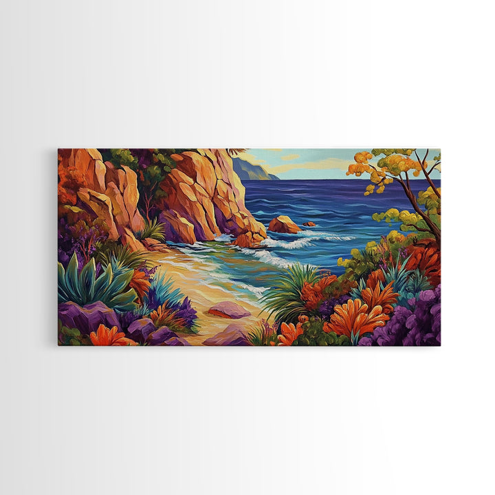 Cove Beach, Tropical, Hideaway, Coastal beach hideaway Canvas Print, tropical wall art, bedroom ocean view, vibrant color landscape