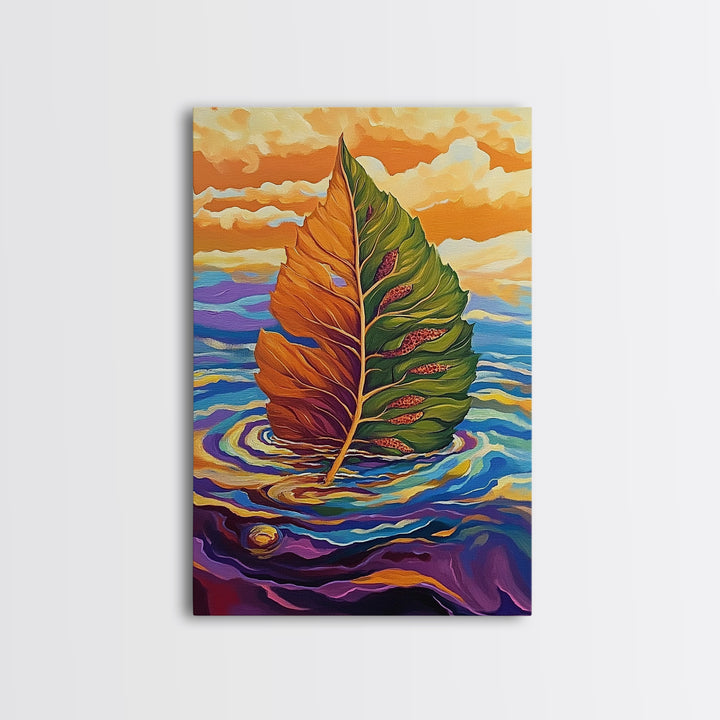 Autumn Leaf, Nature, Floating, Framed Canvas Print, floating leaf wall art, nature inspired canvas print, cozy Fall living room decor
