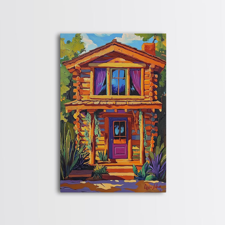 Cabin Cozy, Rustic, Nature, Framed Canvas Print log cabin wall art, autumn home decor, rustic living room print, woodland boho wall decor