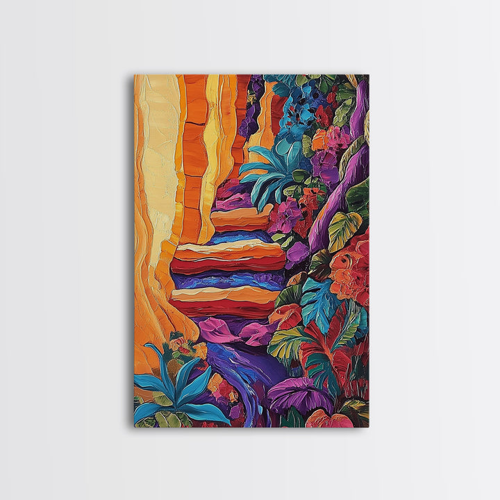Canyon Path, Vibrant, Nature, Canvas Print bold textured painting, desert botanical wall decor, hallway art, southwest boho jungle print