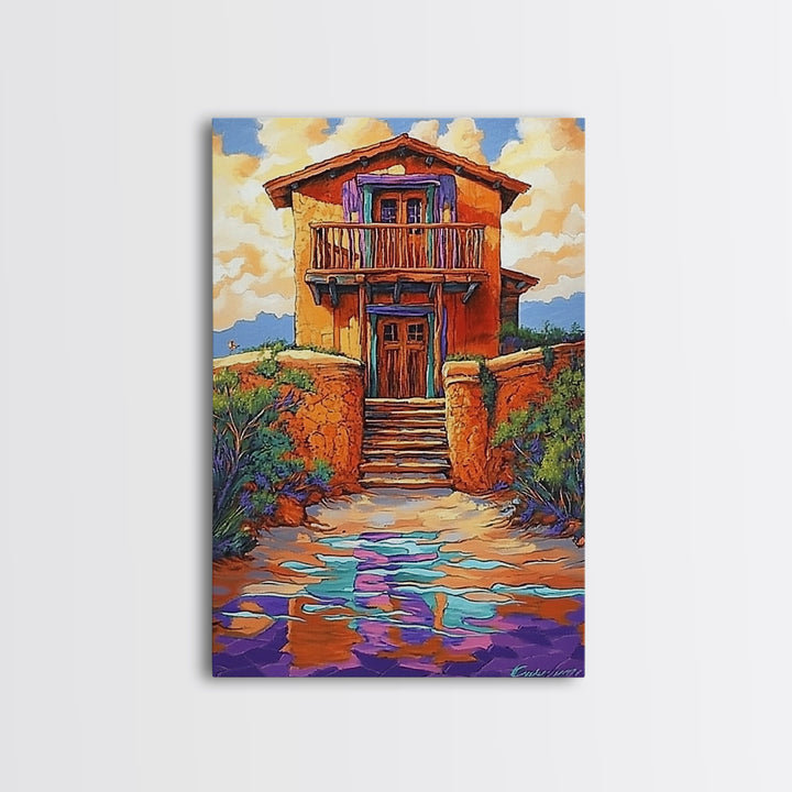 Adobe Desert, House, Framed Canvas Print, Rustic Southwest Wall Art, Earth Tone Adobe Home Decor, Boho Fall Art, Entryway Statement Piece