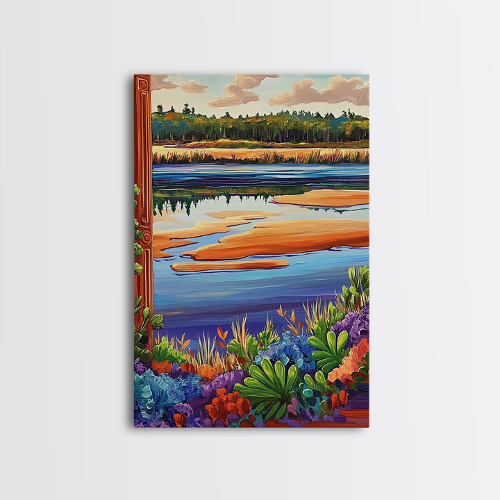 River Marsh, Reflection, Nature Landscape Canvas Print, Peaceful Lake Wall Art, Dining Room Decor, Tranquil Scenic Artwork