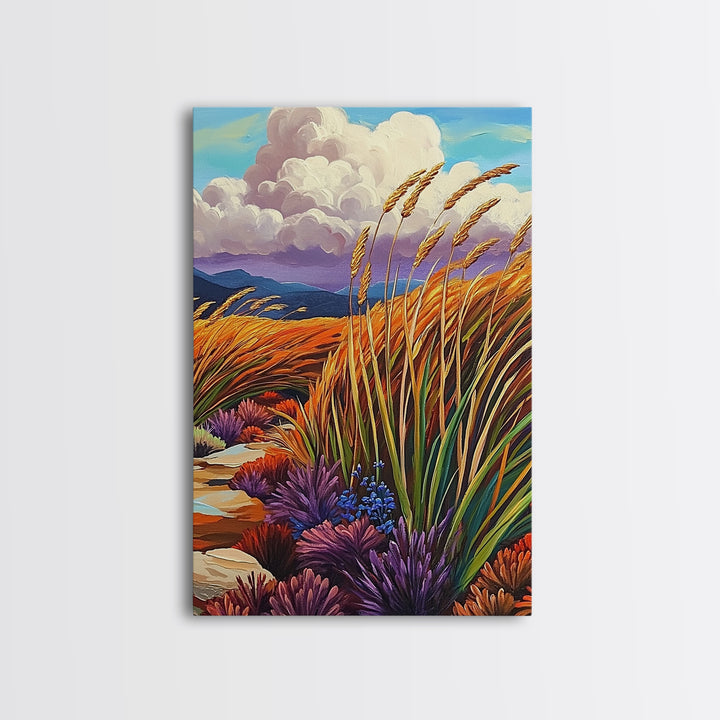 Autumn Prairie, Golden Fields, Windy Wheat, Nature Trail, Framed Canvas Print, Fall Wall Art, rustic farmhouse decor, cozy style