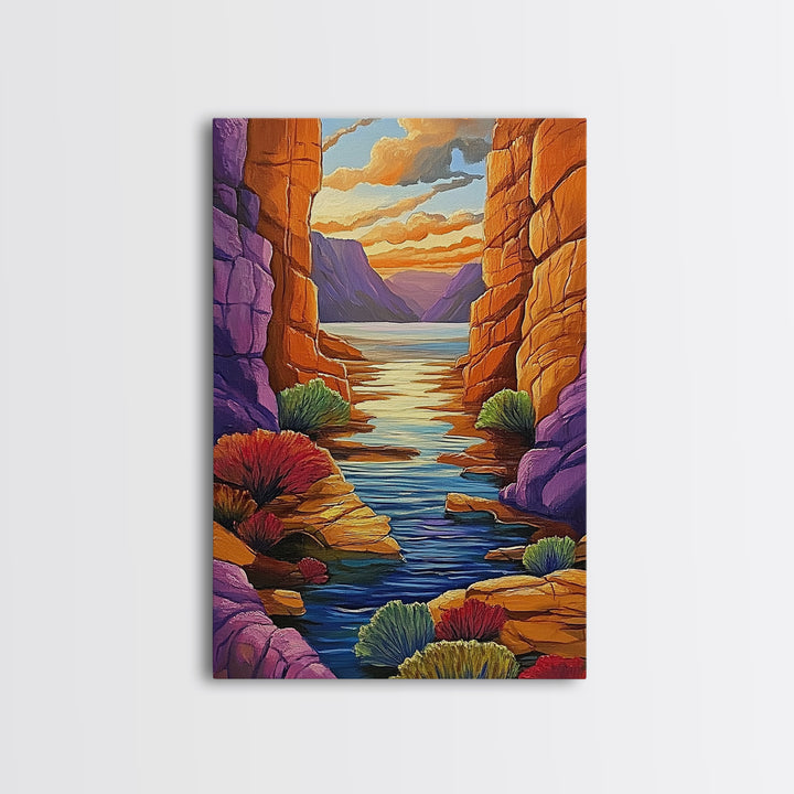 Canyon River, Twilight Calm, Desert Sunset, Flowing Stillness, Canvas Print, Nature Wall Art, Southwest Style, Peaceful Bedroom Decor
