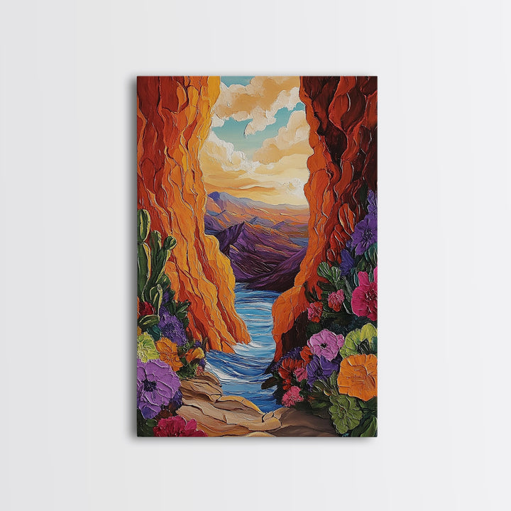 Canyon Wildflowers, Desert, Horizon, Canvas Print bold desert canyon landscape boho rustic mountain view wildflower wall art hallway decor