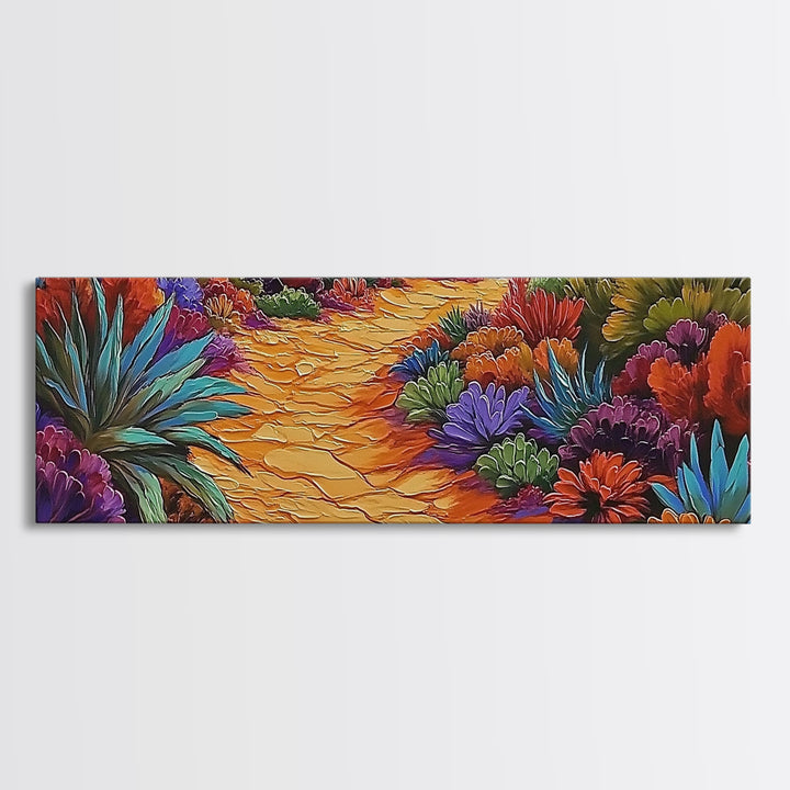 Desert Pathway, Wildflower Trail, Vibrant Colors, Boho Landscape, Framed Canvas Print, Entryway Wall Art, Boho Living Room