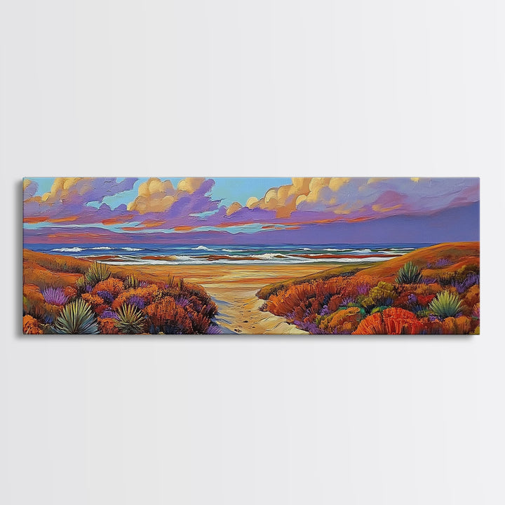 Coastal Dunes, Sunset Horizon, Seaside Path Art, Autumn Landscape, Canvas Print, Tranquil Living Room or Bedroom Wall Decor