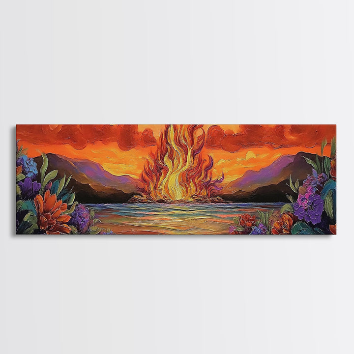 Burning Sky, Sunset Fire, Vibrant Nature, Canvas Print, Fall wall decor, dramatic sky wall art, living room art, abstract art