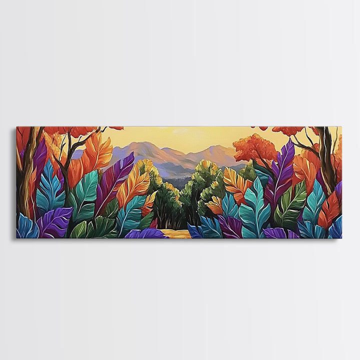 Autumn Forest Path, Colorful Fall Foliage Trail, Vibrant Nature Design, Framed Canvas Print, Cozy Hallway Art, Fall Living Room