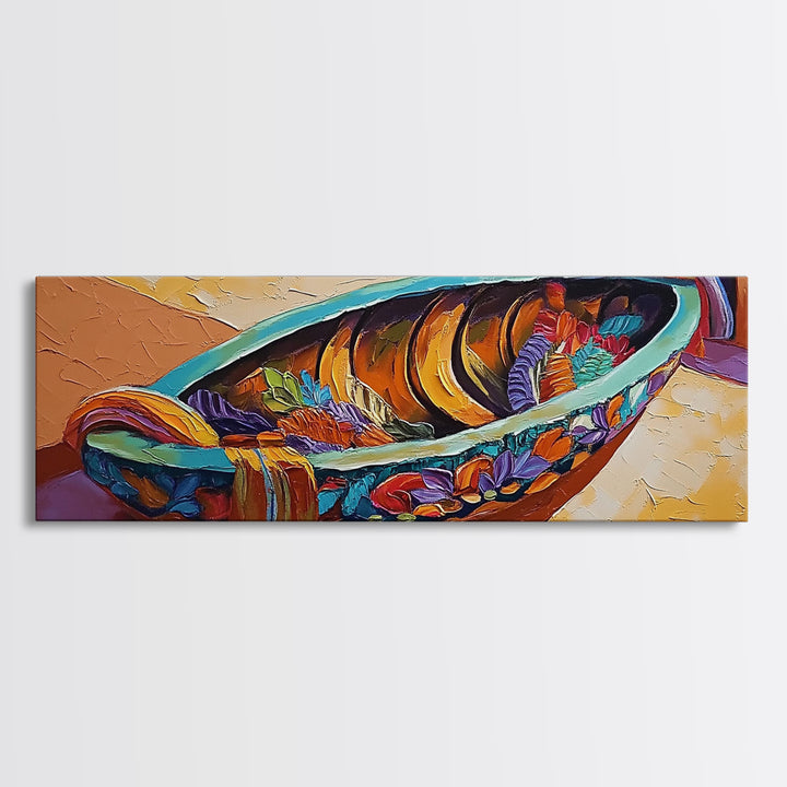 Colorful Fruit Bowl, Tropical Kitchen Art, Bright Banana Still Life, Framed Canvas Print, Boho Dining Room Wall Art